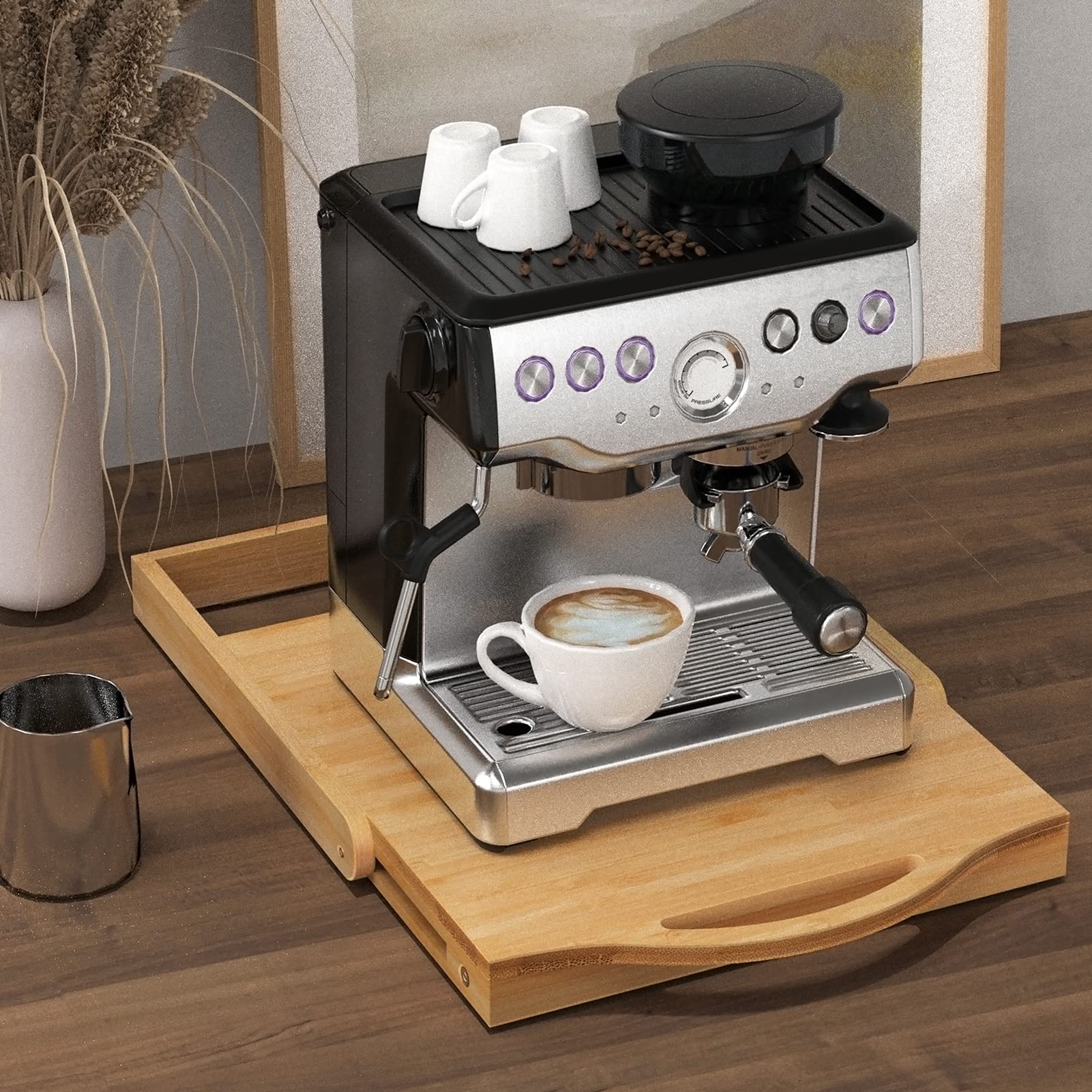 tonchean Kitchen Bamboo Sliding Tray Rolling Appliance Slider 26  Countertop Organizer for Coffee Maker and more, Gifts 
